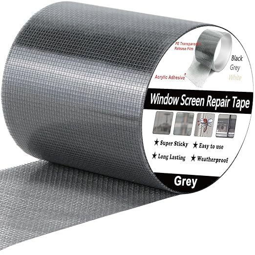 wohohoho Window Screen Repair Tape, 2 in X 40 FT (480IN) Gray Screen Patch Repair Kit, 3-Layer Strong Adhesive Invisible Screen Tape Mesh Repair for Windows, Doors Garage Mosquito Net Magnetic Screen