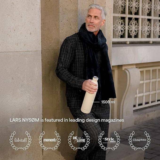 LARS NYSØM Stainless Steel Insulated Water Bottle 12oz 17oz 25oz 34oz 51oz | Insulated Thermo Flask for Hot and Cold Beverages | Leakproof Drinking Bottle (Creamy Peach, 33.9 oz)