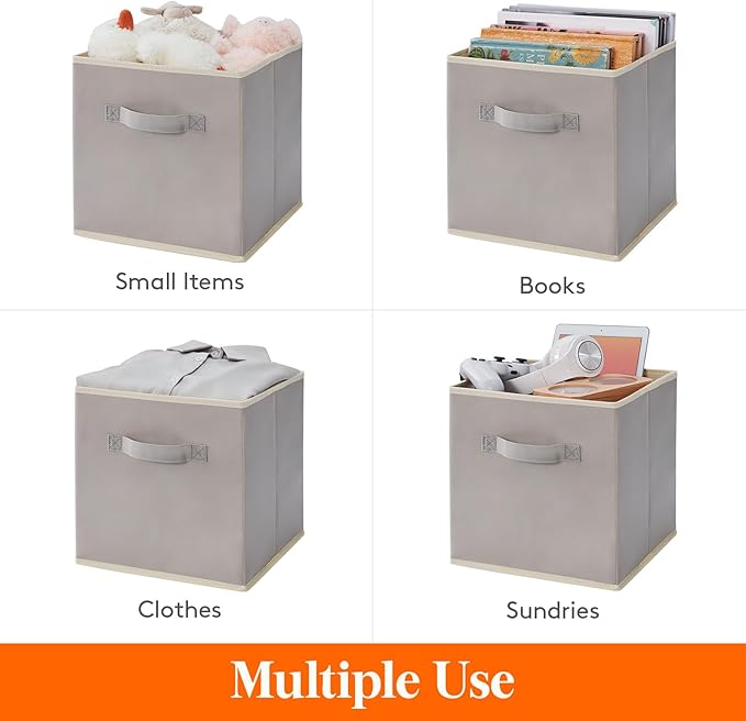 Lifewit 13 Inch Cube Storage Bins, 8 Packs Storage Cubes Foldable Decorative Fabric Storage Baskets for Organizing Home Organizers with Handles for Shelves, Closet, Light Gray