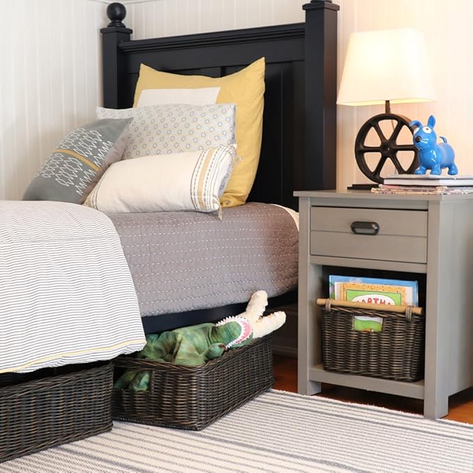 The Basket Lady Under The Bed/Basic Wicker Storage Basket, Medium, 20 in L x 14.5 in W x 6 in H, Antique Walnut Brown