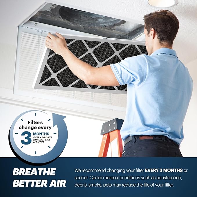 BNX TruFilter 20x22x1 MERV 12 Odor Defense (6-Pack) AC Furnace Air Filter with Activated Carbon - MADE IN USA - Pleated Air Conditioner HVAC AC Furnace Filters - Removes Odor, Mold, Bacteria, Smoke