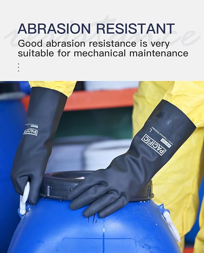 PACIFIC PPE 2 Pairs Chemical Resistant Gloves, Heavy Duty Industrial Rubber Gloves, Resist Acid, Alkali and Oil, 12.6", X-Large