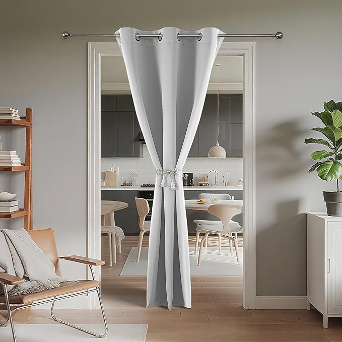 Joydeco Blackout Door Curtain for Doorway Privacy 90 Inches Long, Grommet Closet Curtain for Open Closet, Room Divider for Bedroom Living Room (Greyish White 52Wx90L, 1 Panel)