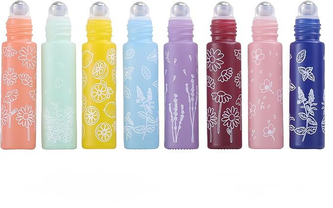 10 Pcs Green Glass Essential Oil Roller Bottles,10ml Empty Refillable Roll on Bottles,Glass Travel Roller Bottles with Stainless Steel Roller Balls for Essential Oil,Perfume,Lip Gloss Lip Balms