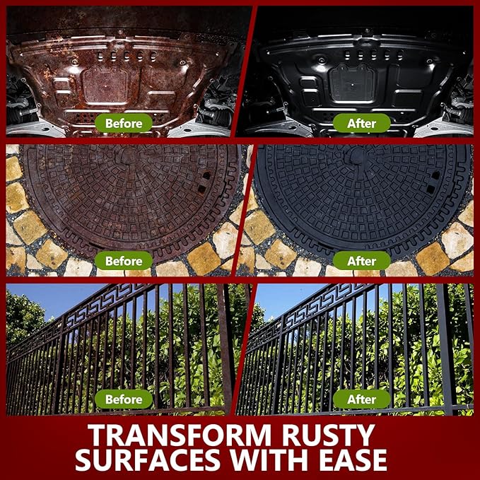 Rust Converter & Metal Primer, 141 Fl Oz Black Rust Inhibitor Paint for Metal, Automotive Rust Reformer, Industrial Grade Water Based, Heat Resistance & UV Resistant