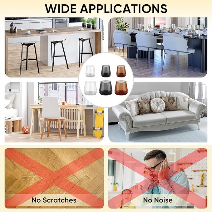 BALEINE 16 Pack Silicone Chair Leg Floor Protectors, Stool Leg Protectors Cap, Non-Slip Chair Leg Caps for Hardwood Floors (Brown & Large, 16 Pack)