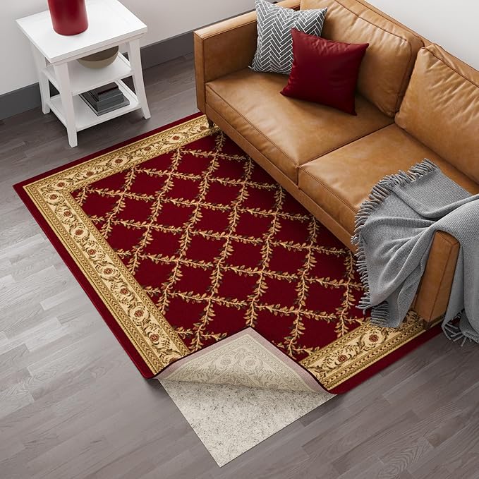 Ottomanson 2'7" x 11' Non-Slip Rug Pad Gripper 1/12 Inch Ultra Thin Dual Surface Felt + Rubber Gripper - Safe for All Floors, Cream
