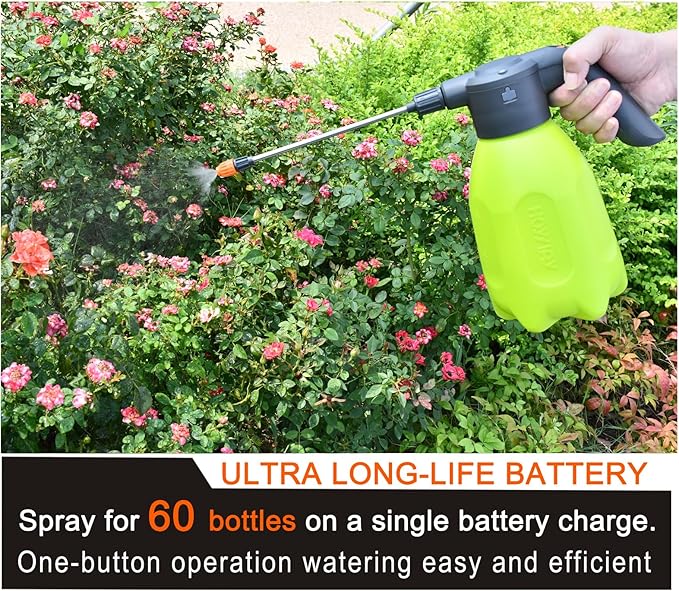 0.5 Gallon Electric Spray Bottle - Garden Sprayer & Plant Mister with Adjustable Nozzles, Rechargeable Battery Powered, Automatic Watering Can for Indoor/Outdoor Plants