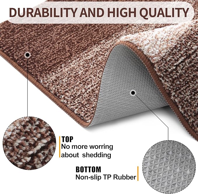 Kitinjoy Indoor Outdoor Door Mat, 47x24 Non-Slip Absorbent Dirt Trapper, Low-Profile Washable Inside Entrance Front Floor Mat, Sturdy Soft Entry Doormats for Entryway, Brown