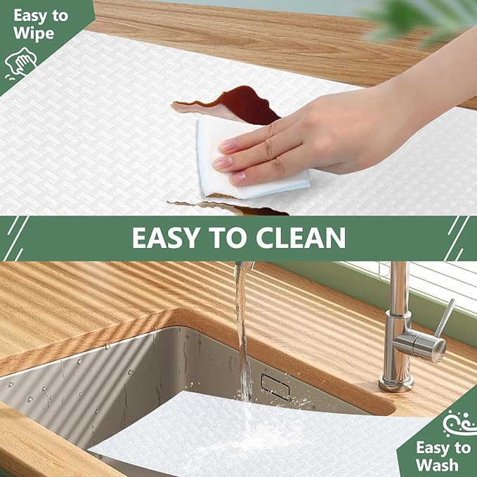 Shelf Liners, Non-Adhesive Drawer Liner, Waterproof & Oil-Proof Kitchen Cabinet Cupboard Liner Plastic EVA Material BPA Free Fridge Liner Mats Paper Protector for Shelves (White/12in x 240in)