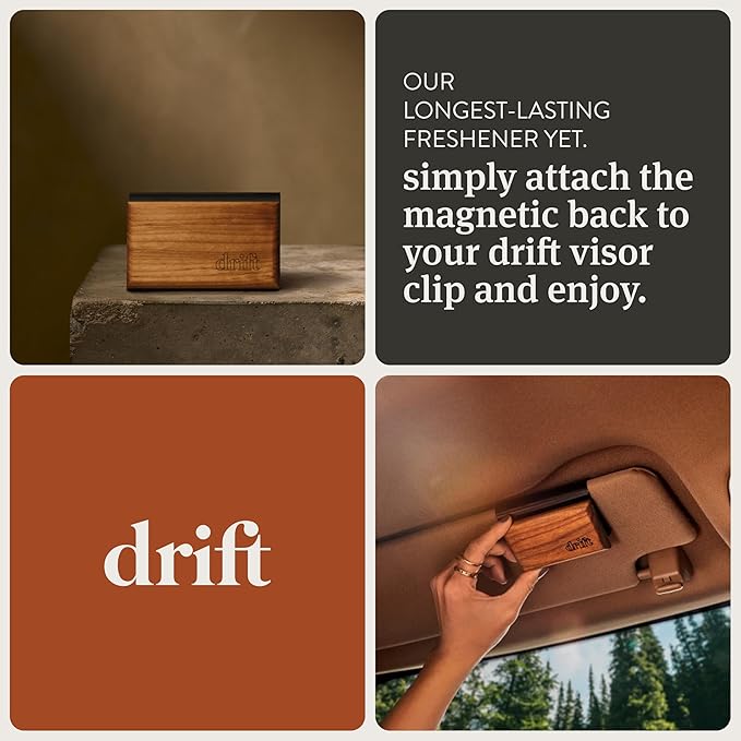 Drift Car Air Freshener - The Original Wood Air Freshener - Car Odor Eliminator - Long Lasting Scent - Auto Accessories - Metal Clip - Essential Oils - Clean Ingredients - Grove Scent Starter Kit