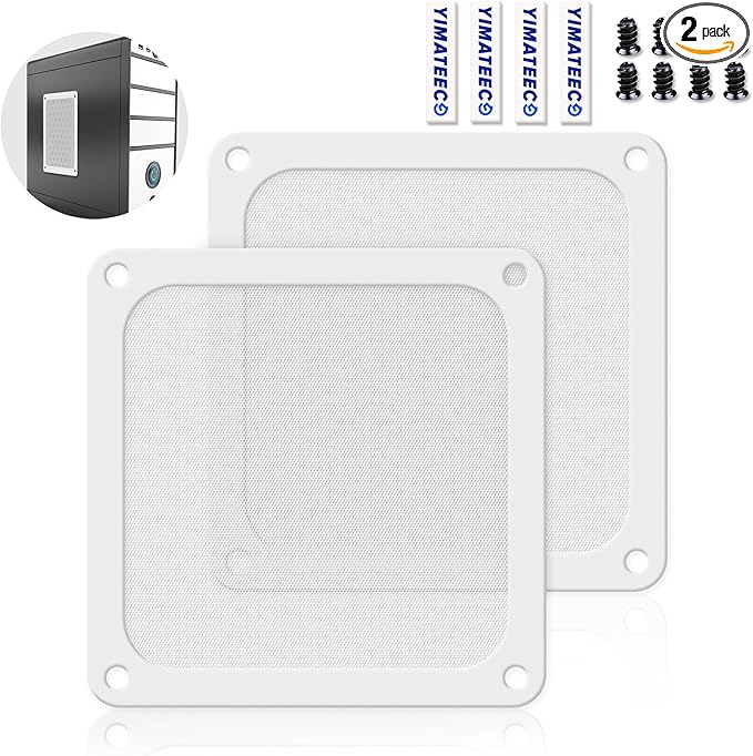 Dust Filter PC 140mm Computer Fan Filter Grills for Computer Cooler Fan/PSU/Routers 50 Mesh, Magnetic Frame PC Cooler Filter Dustproof Mesh (PVC, 140 * 140mm, 2pcs, White)