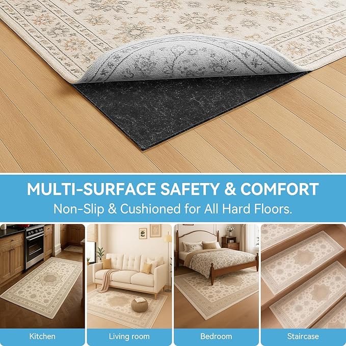 Warmstar 8x10 FT Non Slip Rug Pad,100% Waterproof Felt Rug Pad for Hardwood Floors,1/2” Thick Soft Carpet Pad with Natural Rubber Backing, Secure Grip & Floor Protection