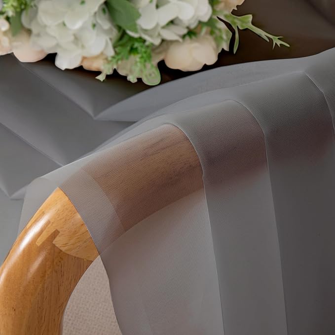 Chyhomenyc Sheer Charcoal Grey Curtains 90 inches Long 2 Panels, Light Filtering Soft Airy Solid Elegant Voile Window Treatment Drapes for Bedroom Living Room Wedding Party Decor, 42 Wx90 L Inches