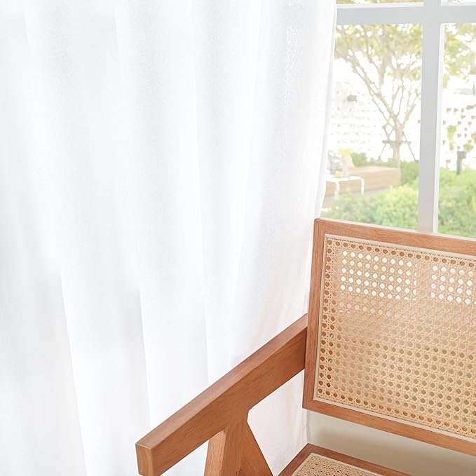 YoungsTex White Linen Cafe Curtains 36 Inch Length 2 Panels - Short Drapes Semi Sheer with Rod Pocket Back Tab Lightweight for Bathroom Kitchen Windows Over Sink, 42 X 36 Inch