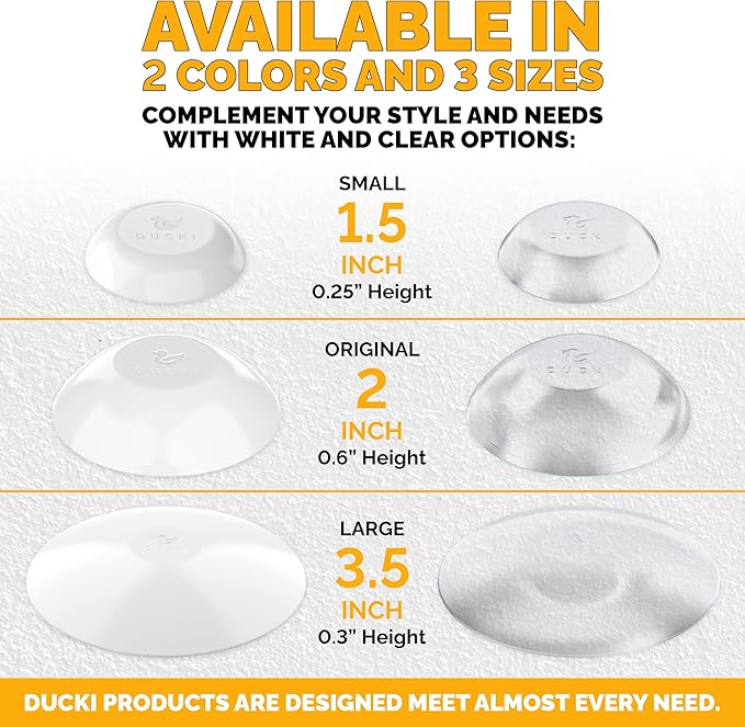 Ducki Door Stop Wall Protector | Self Adhesive Door Knob Wall Protectors from Door Knobs | Rubber Door Stoppers for Wall Damage & Noise | Durable, Shock Absorbent & Discreet | 2 Pack Clear Door Stops