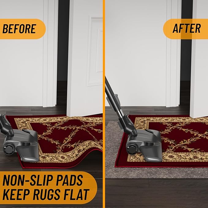 Ottomanson 8' x 10' Non-Slip Rug Pad Gripper 1/4 Inch Thick Dual Surface Felt + Rubber Gripper - Safe for All Floors, Brown