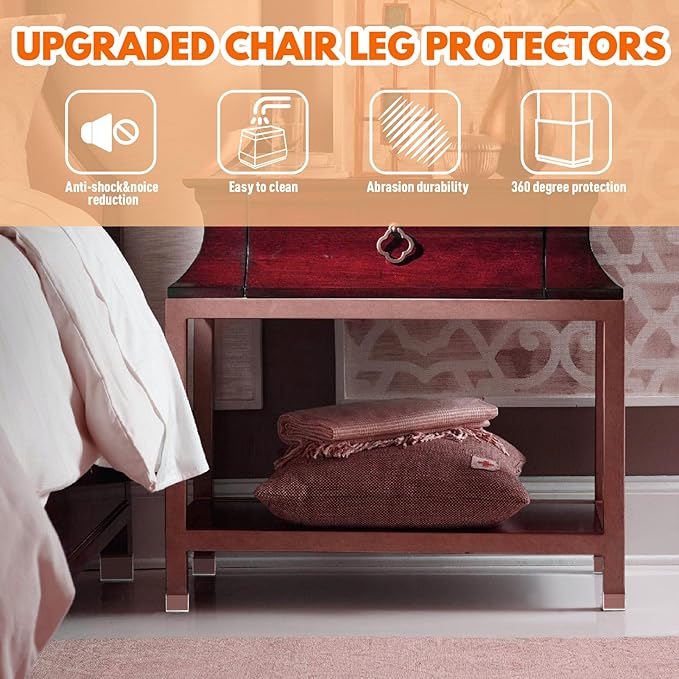 Rectangle Chair Leg Protectors for Hardwood Floors,16 PCS Silicone Covers to Protect Wood Tile Floors Felt Pads Furniture Leg Caps Reduce Noise. Easy to Move. (Clear,1.25 x 2 Inch, Rectangular)