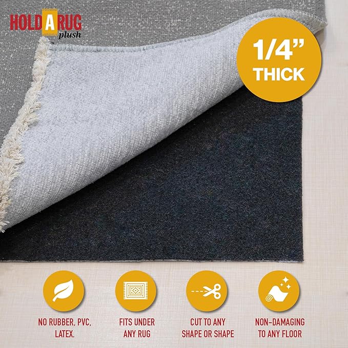 Hold-a-Rug Plush 10' Round Nonskid, Nonslip Rug Pad, Reversible Gripper, ¼ Thick, Safe for All Floors and Carpet, Keep Area Rugs Secure