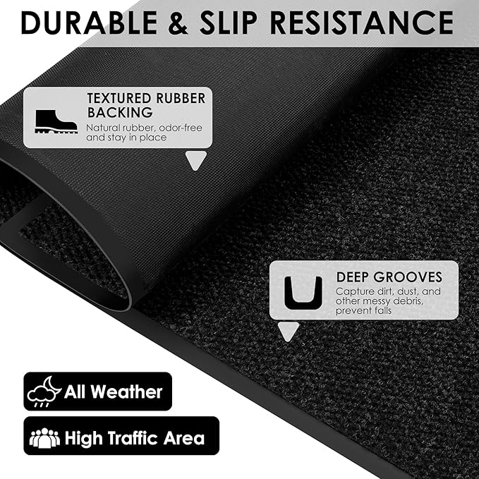 2′ x 47′ Front Door Mat Indoor Outdoor Entrance, Commercial Floor Mat Heavy Duty Dirt Trapper Entryway Doormat, Custom Size Non Slip Rubber Backing Welcome mat, Door Mat for High Traffic Area