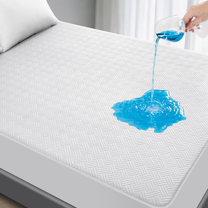 Waterproof Mattress Protector King Size - Breathable, Noiseless, Ultra-Soft Bed Cover, Mattress Pad Cover with Deep Stretchable Pockets 8"-21" (White)
