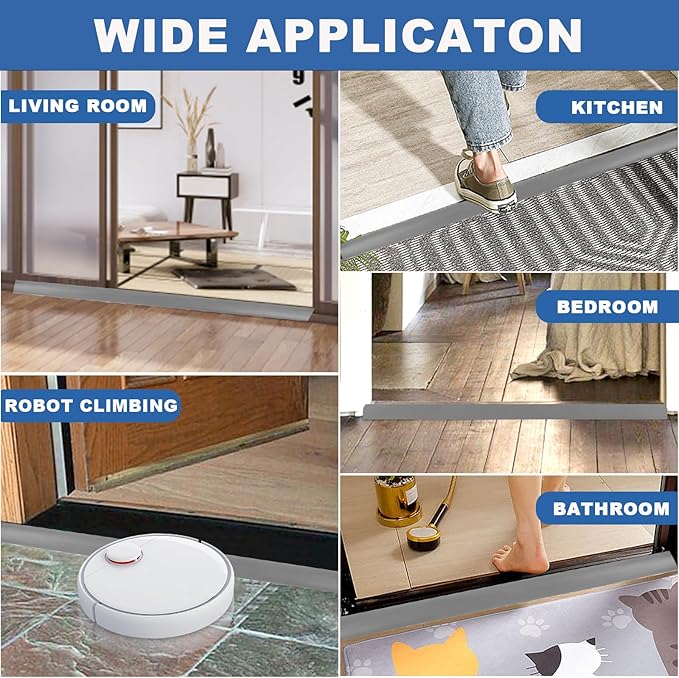 Vinyl Door Threshold Flooring Transition Strip Self Adhesive Carpet Edging Strip for Laminate Doorway Edge Threshold from 3/5" to 4/5" (Gray, 10 Ft)