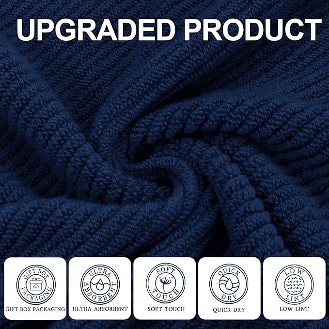 VOOVA & MOVAS Bathroom Hand Towels Set of 4, 18"x 28" - 100% Cotton | Lightweight | Thick | Quick Dry | Soft | Absorbent, Blue Hand Towels for Bathroom, Towel Gift Set, Navy Blue