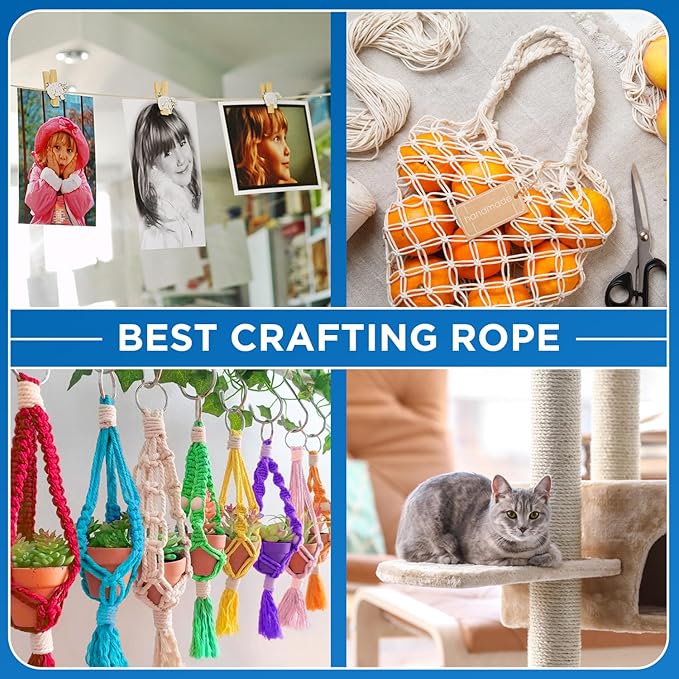 TECEUM Cotton Rope 3/16” (5 mm) – 100 FT – Strong All-Purpose Braided Rope – Natural Cotton – for Crafting, Сamping, Clothes Line, DIY, Indoor & Outdoor Use – White