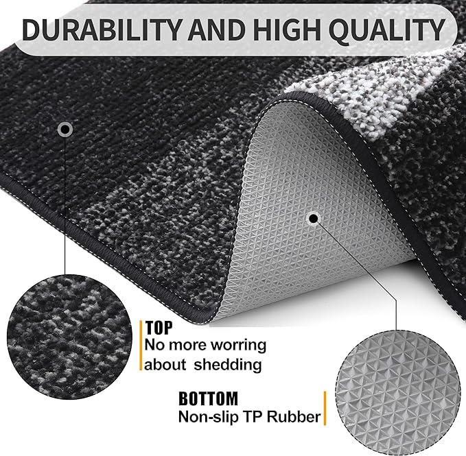 Kitinjoy Indoor Outdoor Door Mat, 59x36 Non-Slip Absorbent Dirt Trapper, Low-Profile Washable Inside Entrance Front Floor Mat, Sturdy Soft Entry Doormats for Entryway, Black