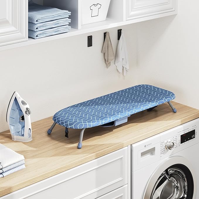 APEXCHASER Ironing Board Small with Iron Holder, Tabletop Small Iron Board with 2 Heat Resistant Ironing Covers, Portable Tabletop Ironing Board with Non-Slip Feet for Home Travel Use