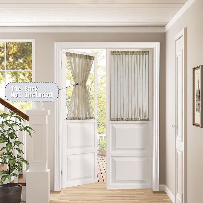 Tollpiz Short Sheer Door Curtain Closet Linen Textured Curtain Sheers Doorway Light Filtering Voile Patio Glass Door Rod Pocket Curtains French Door, 54 x 54 inches Long, Taos Taupe, Set of 1 Panel