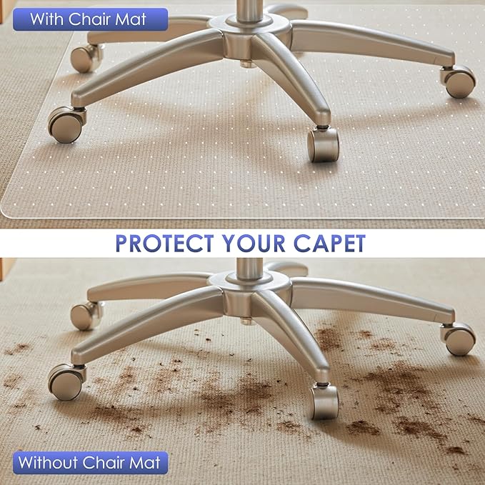 Kuyal Office Chair Mat for Carpet, 2 Pack 46x 55 Clear Heavy Duty Computer Chair Mat, Under Desk Protector Carpeted Floors Mat, Easy Chair Movement,Ship Flat