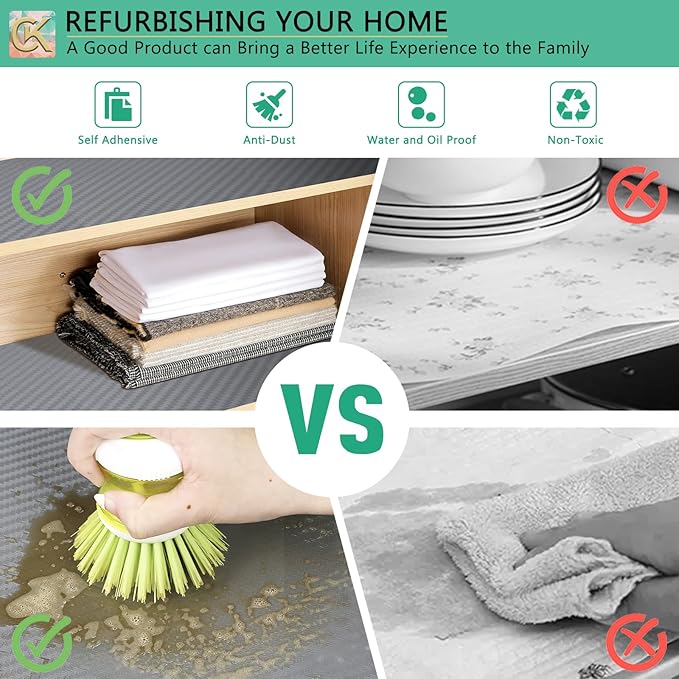 Self-Adhesive Shelf Liner Kitchen Liner, Waterproof Backed Paper Easy Peel and Stick Contact Liner Without Residue for Decor Your Desk Surface, Kitchen Countertops (Silver, 35.4 x 118.1 inches)
