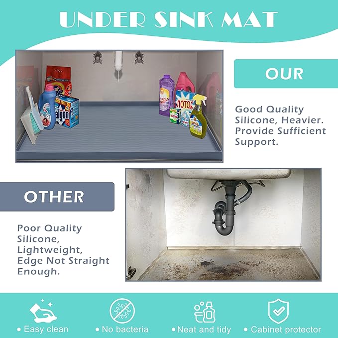 URMONA Waterproof Silicone Under Sink Mat 19'' x 19'' Shelf Liner for Kitchen and Bathroom, Cabinet and Counter Protector, Storage and Organizers, Litter Mat, Pet Cat Puppy Essentials(Cream)