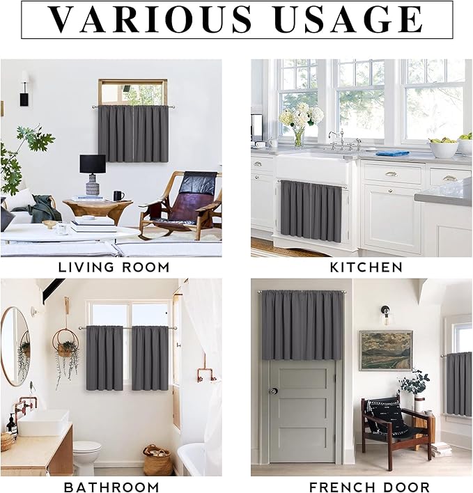 RYB HOME RV Camper Door Window Curtains -Blackout Privacy Curtains & Drapes for Bathroom Bedroom Kitchen Portable Travel Trailer Small Window Decor, W 34 x L 24, Grey, 2 Panels