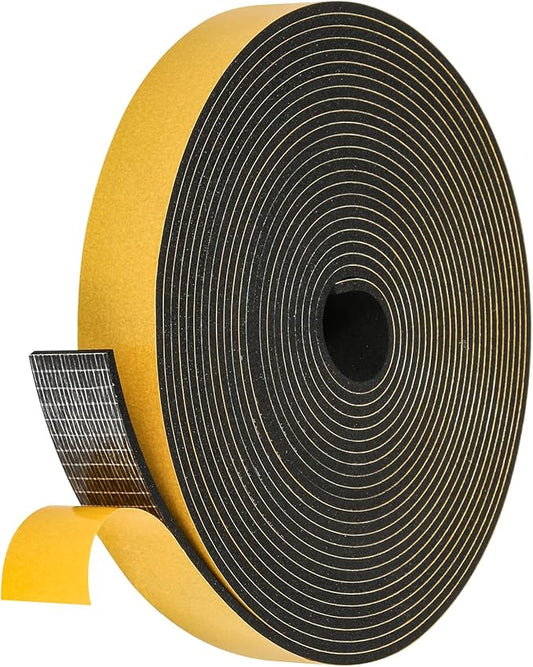 26Feet Weather Stripping Seal (1 Inch X 1/8 Inch) for Door Window, High Density Foam Tape, Soundproofing, Insulation Strip, Door Sealers for Door Frame- Black