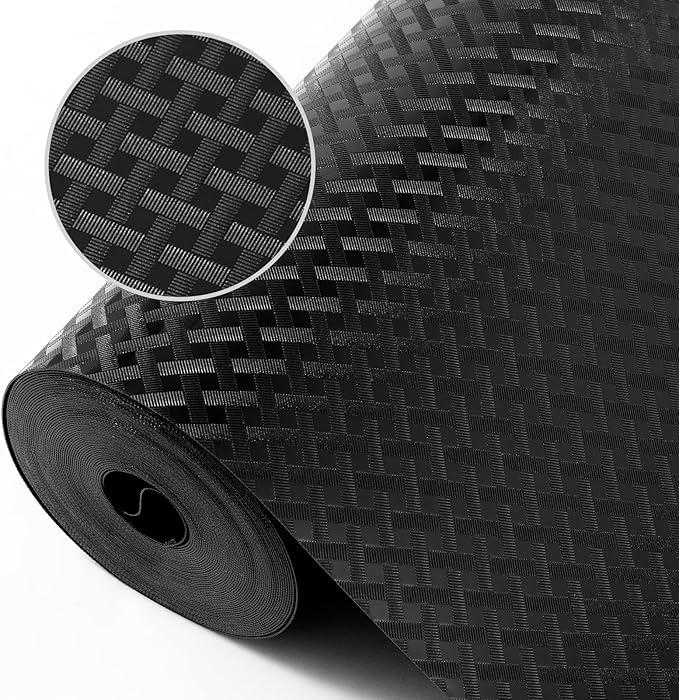 Shelf Liners for Kitchen Cabinets Refrigerator Liners Waterproof Kitchen Cupboard Liner Non-Slip Drawer Mats EVA Material Non Adhesive Fridge Liner for Shelves - Black（11.8 x 236.2 Inches x 2 Rolls