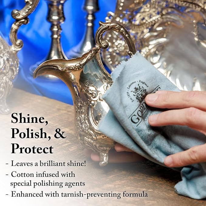 Goddard's Silver Polishing Cloth for Jewelry, Remove Tarnish on Plated or Sterling Silver, Gold, Antiques, and Leaves Tarnish Protection, 1 Cloth