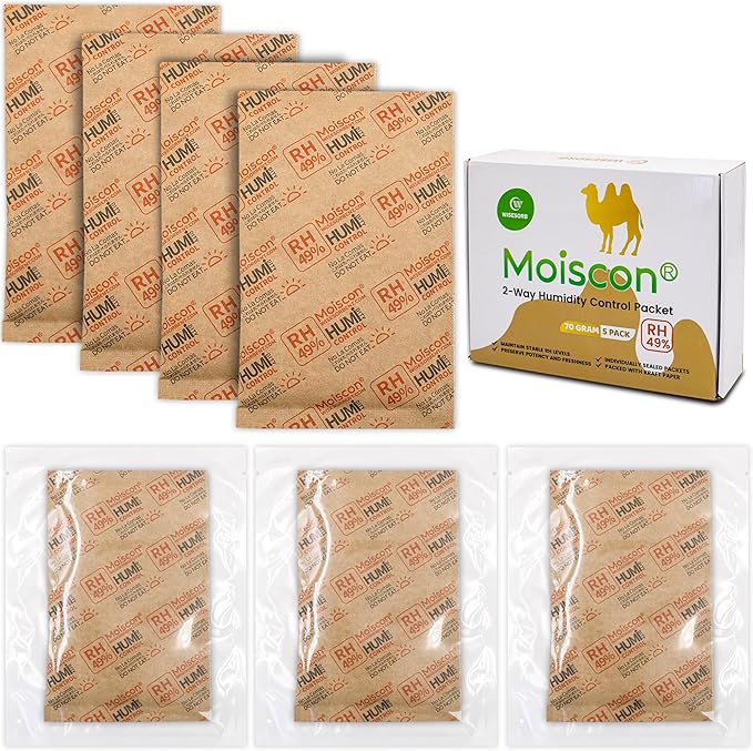 49% Two-Way Humidity Control Packs for Guitars & Wooden Instruments - 70g Moisture Absorbers Acoustic Guitar Humidifier for Case Maintenance - Individually Wrapped Hydration Packets[5 PACK]
