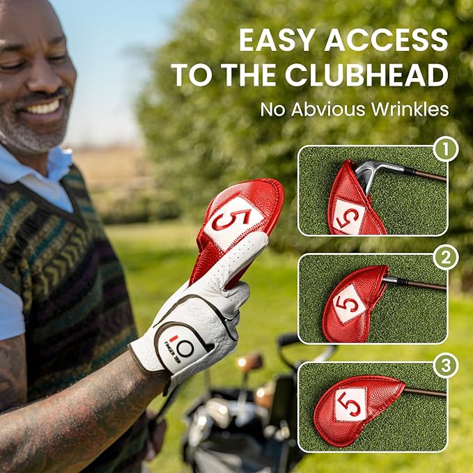 FINGER TEN Premium Synthetic Leather Stylish Iron & Wedge Golf Head Covers Value 12 Piece Set, Embroidered Labels & Fits Most Clubs Gift Set, Travel Protection Accessories
