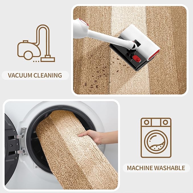 Kitinjoy Indoor Outdoor Door Mat, 48x32 Non-Slip Absorbent Dirt Trapper, Low-Profile Washable Inside Entrance Front Floor Mat, Sturdy Soft Entry Doormats for Entryway, Camel