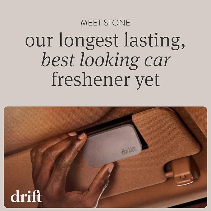 Drift Car Air Freshener - The Original Stone Air Freshener - Car Odor Eliminator - Long Lasting Scent - Metal Clip - Essential Oils - Clean Ingredients - Teak Scent 3 Pack Refill - NO CLIP INCLUDED