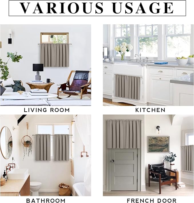 RYB HOME Bathroom Window Curtains - Super Soft Blackout Privacy Curtains for Baby Nursery Bedroom Basement Garege Workshop Kitchen Dining Living Room, W 29 x L 30, Sand, 2 Pcs
