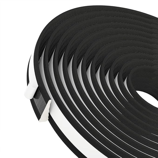 QDiShi 118" Wedge-Shape Weather Stripping Door Seal Weatherproof Foam Seals Self Adhesive Insulation Anti-Collision Strip Soundproofing Frame Insulation Tape Fits 0.13-0.31" Gaps(Black)
