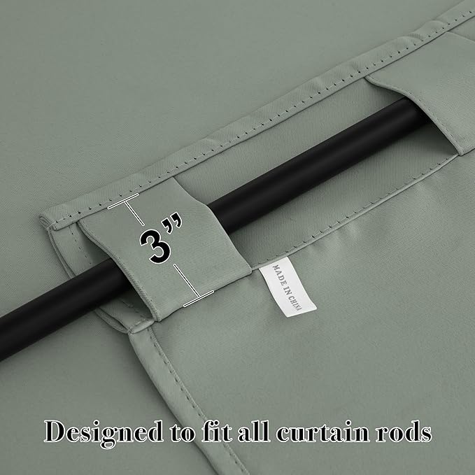 RYB HOME Sage Green Blackout Curtains for Bathroom, Thermal Insulated Light Block Window Curtains, Back Tab & Rod Pocket Style for Kitchen Kids Bedroom Basement, W34 x L24, 2 Panels