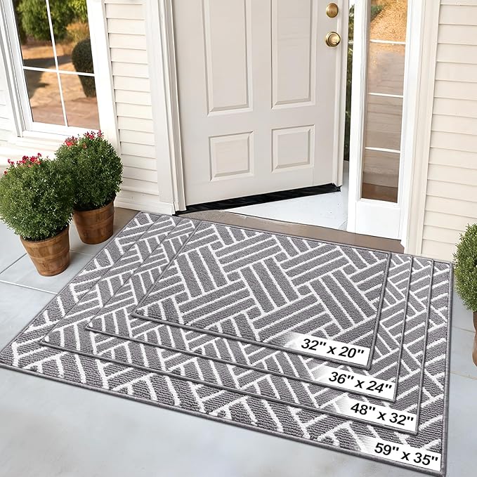 OLANLY Indoor Door Mat, 48x32 Inch, Dirt Resistant and Absorbent, Non-Slip Rubber Backing Floor Mats, Easy Clean Low-Profile Doormat for Entryway, Front Door, and Inside Entrance, Grey