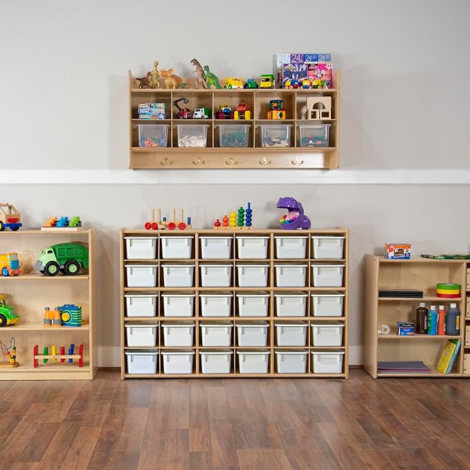 Wood Designs Cubby Storage Bin, Heavy Duty Plastic Containers for Kids White Cubby Tray Set of 12