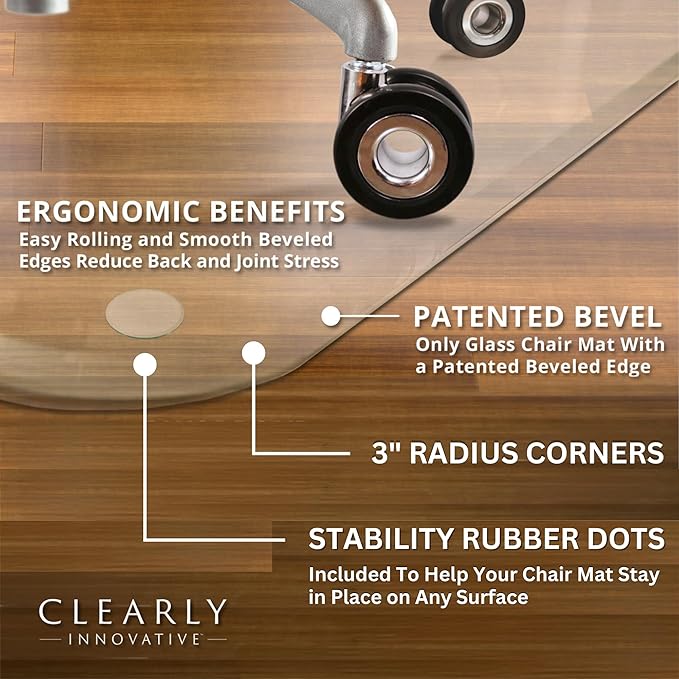 Exclusive Beveled Edge Glass Chair Mat for a Smooth Glide and Easy Roll On/Off by Clearly Innovative, Ultimate Office Chair Mat for Carpet or Hardwood Floor, 46x46