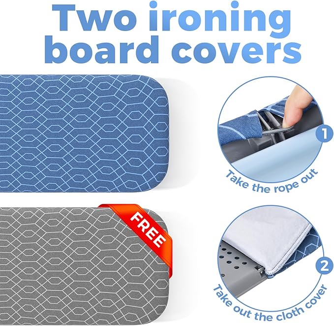 APEXCHASER Ironing Board Small with Iron Holder, Tabletop Small Iron Board with 2 Heat Resistant Ironing Covers, Portable Tabletop Ironing Board with Non-Slip Feet for Home Travel Use
