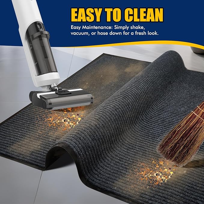 Extra Large Indoor/Outdoor Entrance Mat - 4 x 5 Feet, Rubber Border Door Mat, Waterproof, Low-Profile, Easy to Clean, Rubber Entry Mat,Commercial Floor Mat, Charcoal Grey